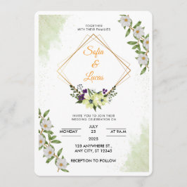 White & Green Floral Watercolor Wedding Invitation Inbjudningar