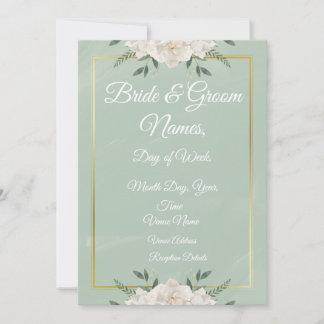White & Green Modern Minimalist Wedding Invitation Inbjudningar