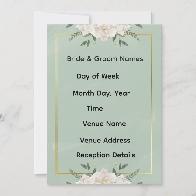 White & Green Modern Minimalist Wedding Invitation Inbjudningar (Framsida)