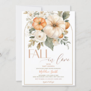 White Greenery Pumpkin Fall in Kärlek Baby Shower Inbjudningar