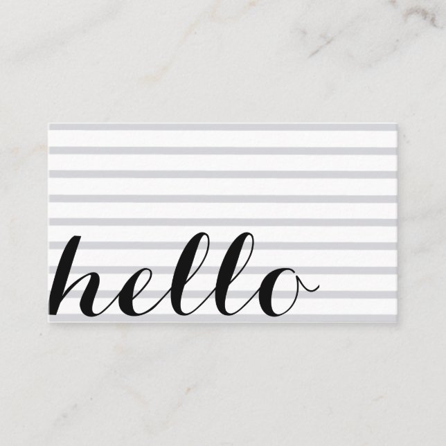 White grey simple elegant minimalist "hello" card visitkort (Framsida)