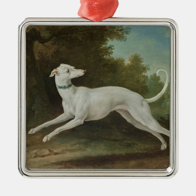 White Greyhound Hund (av Jean-Baptiste Oudry) Julgransprydnad Metall (Framsidan)