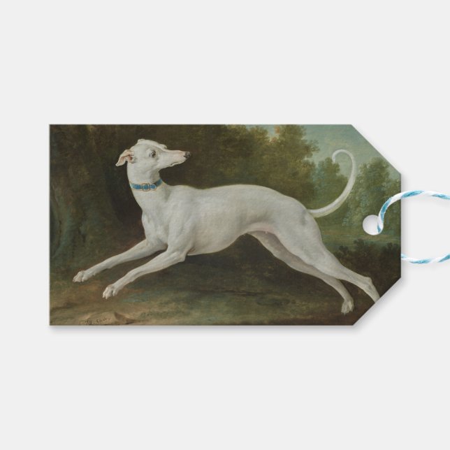 White Greyhound Hund (av Jean-Baptiste Oudry) Presentetikett (Framsidan (Horisontell))