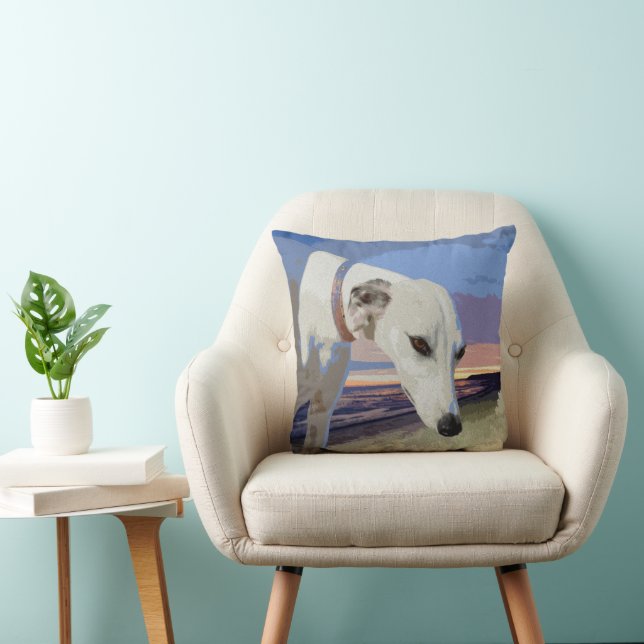 White Greyhound Oil Paint, Cushion Kudde (Stol)