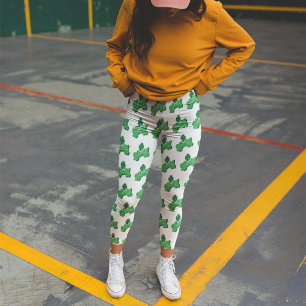 White Grönt Lucky Klöver Löv St. Patrick's Day Leggings