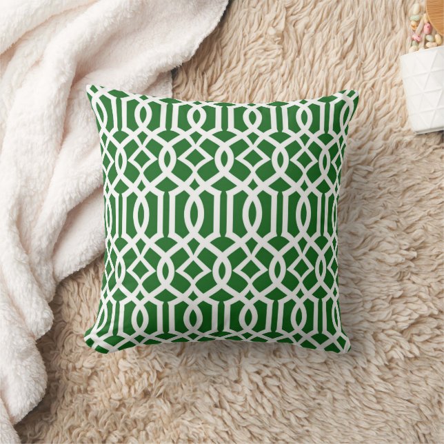 White Grönt Moroccan Trellis Decor Pillow Kudde (Filt)