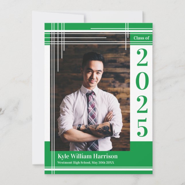 White Grönt School Färg Studenten Photo Play Inbjudningar (Framsida)