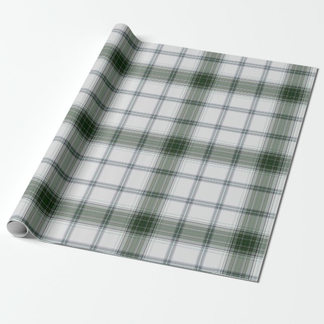 White Grönt Tartan Play Presentpapper (Utrullad)
