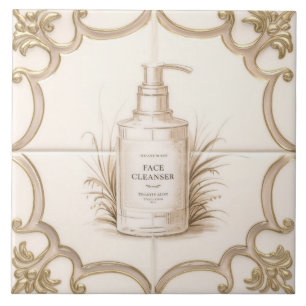White & Guld Ansikte Cleanser Flaska Funny Bathroo Kakelplatta