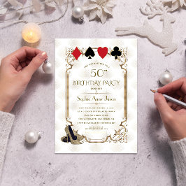 White Guld Art Deco Casino Vegas Poker Birthday Inbjudningar