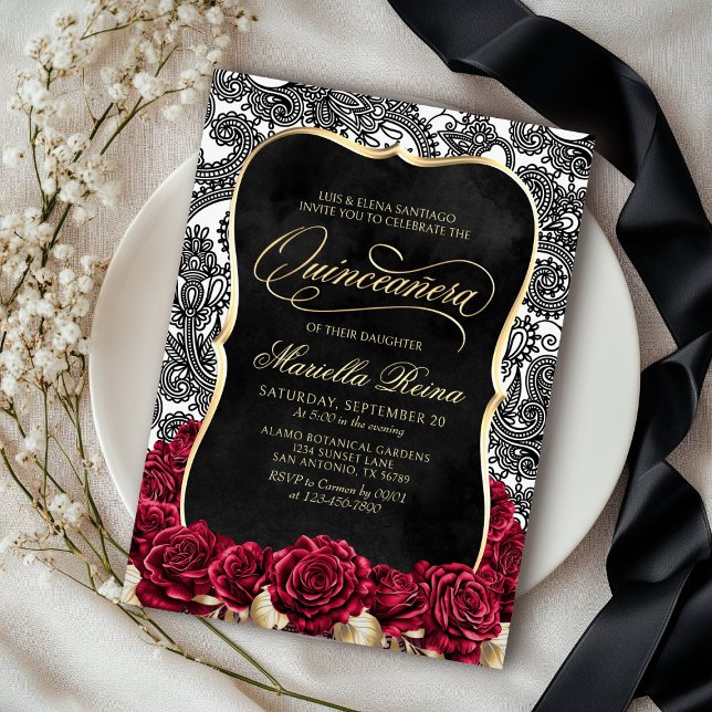 White Guld Black Quinceañera Inbjudningar (Skapare uppladdad)