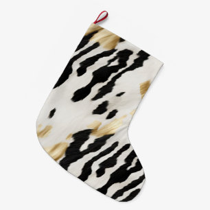 White Guld Black Southwest Cowhide Stor Julstrumpa