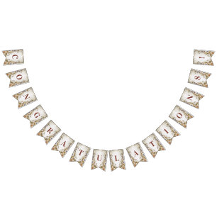 White Guld Blommigt Bunting Flagga