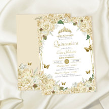 White Guld Blommigt Butterfly Cream Ro Quinceanera