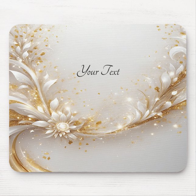 White Guld Blommigt Mousepad Musmatta (Framsidan)