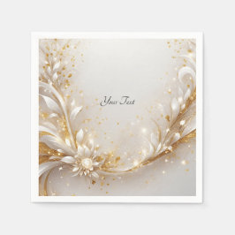 White Guld Blommigt Napkins Pappersservett