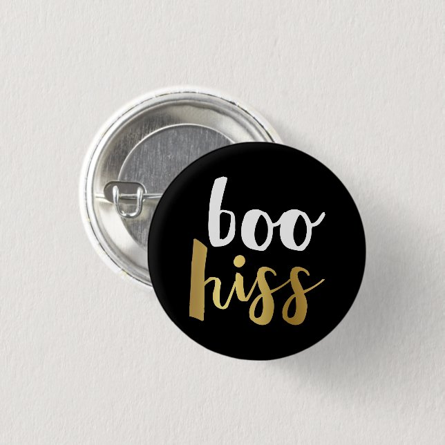 White & Guld Boo Hiss Button Knapp (Framsida & baksida)