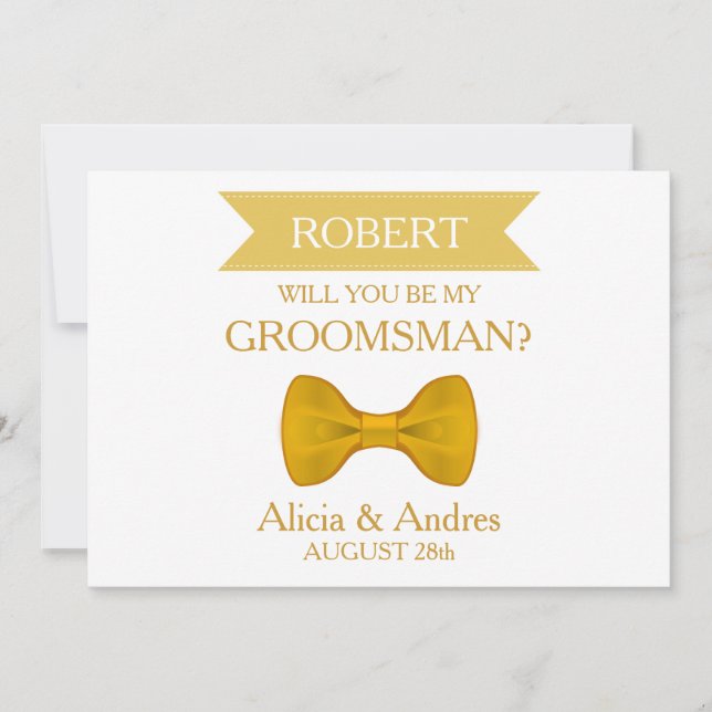 White & Guld Bow är du min Groomsman? Inbjudningar (Framsida)