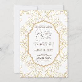 White Guld Bröllop Theme Ornate Elegant Classy Inbjudningar