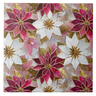 White Guld Burgundy Rosa jul Poinsettias Kakelplatta