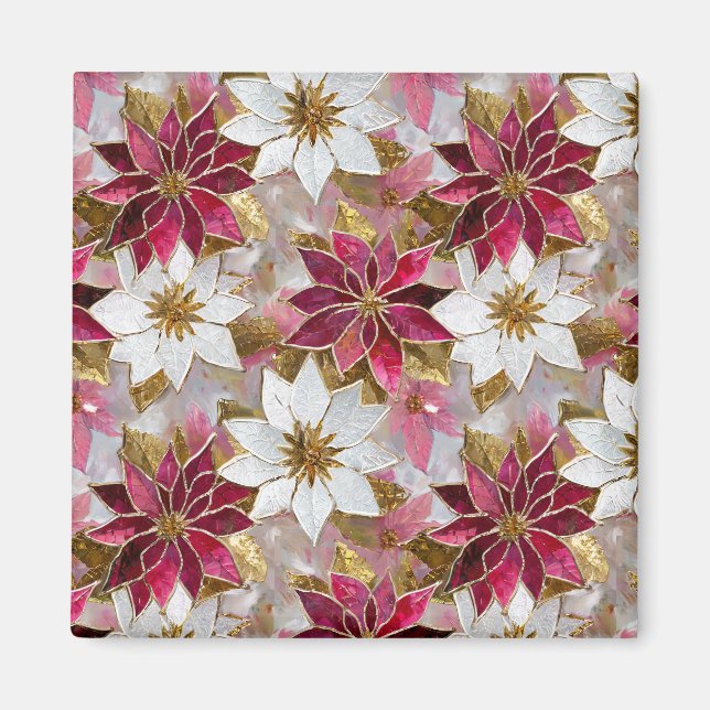 White Guld Burgundy Rosa jul Poinsettias Magnet (Framsidan)
