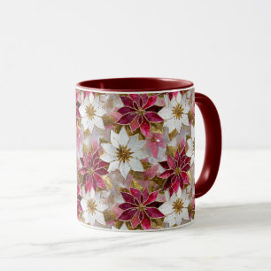 White Guld Burgundy Rosa jul Poinsettias Mugg