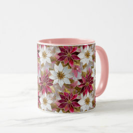 White Guld Burgundy Rosa jul Poinsettias Mugg