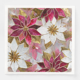 White Guld Burgundy Rosa jul Poinsettias Pappersservett