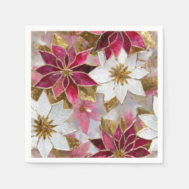 White Guld Burgundy Rosa jul Poinsettias Pappersservett