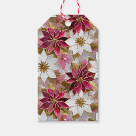 White Guld Burgundy Rosa jul Poinsettias Presentetikett