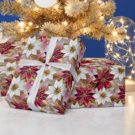 White Guld Burgundy Rosa jul Poinsettias Presentpapper