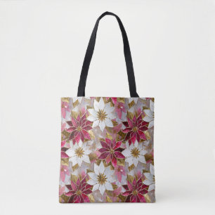 White Guld Burgundy Rosa jul Poinsettias Tygkasse