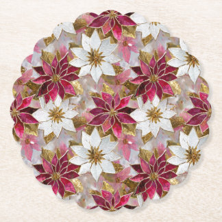White Guld Burgundy Rosa jul Poinsettias Underlägg Papper