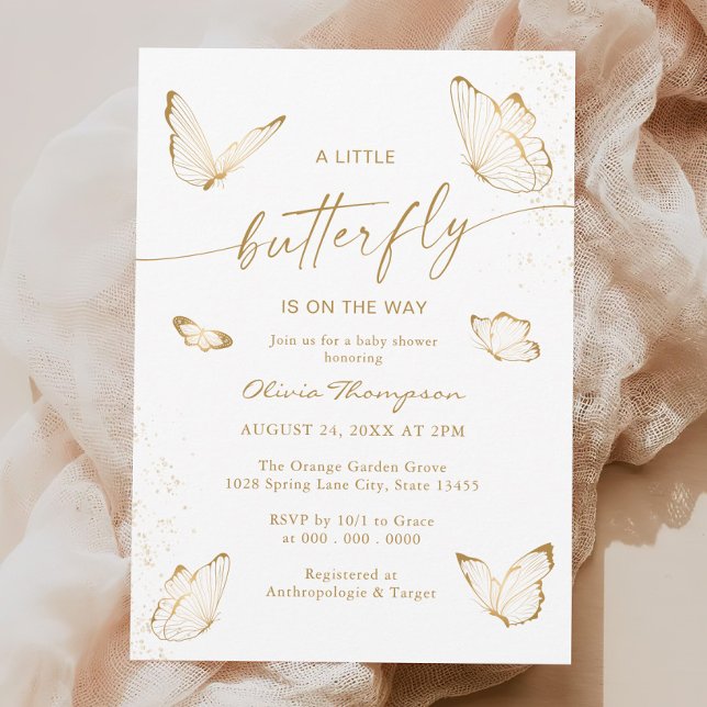 White Guld Butterfly Baby Shower Inbjudningar (Skapare uppladdad)