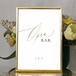 White Guld Calligraphy Bröllop OPEN Pub Sign Bordsnummer
