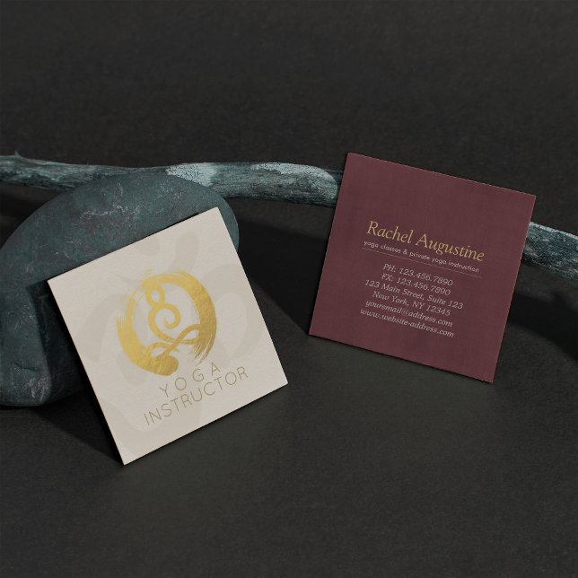 White Guld Calligraphy Yoga Meditation ZEN Symbol Fyrkantigt Visitkort (Skapare uppladdad)