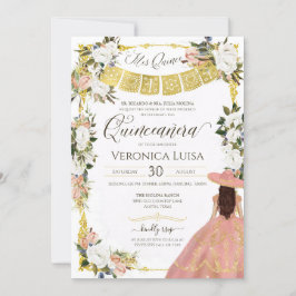  White Guld Charro Blommigt Dress Quinceanera I Inbjudningar