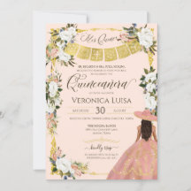  White Guld Charro Blommigt Dress Quinceanera I