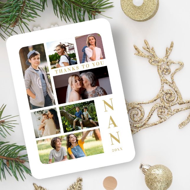 White & Guld Classic 7 Multi Photos Collage Family Magnet (White & Fake Gold Classic 7 Multi Photos Collage Family Magnet. )