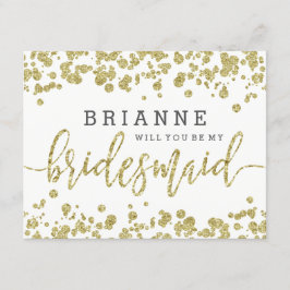 White & Guld Confetti blir min bridesmaid Inbjudningar