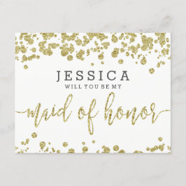 White & Guld Confetti blir min Maid of honor Inbjudningar
