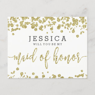 White & Guld Confetti blir min Maid of honor Inbjudningar