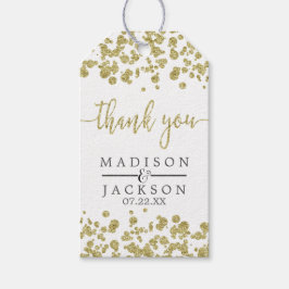 White & Guld Confetti Bröllop Tack Presentetikett