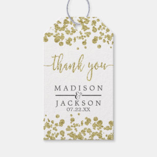 White & Guld Confetti Bröllop Tack Presentetikett
