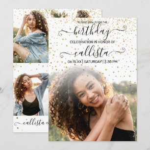 White Guld Confetti Photo Collage Birthday Inbjudningar