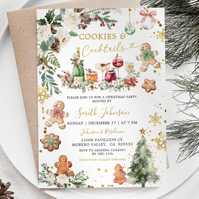 White Guld Cookie Cocktail-Julfesten Inbjudningar (Skapare uppladdad)