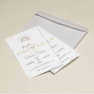 White Guld Cute Rainbow Baby Shower Inbjudningar