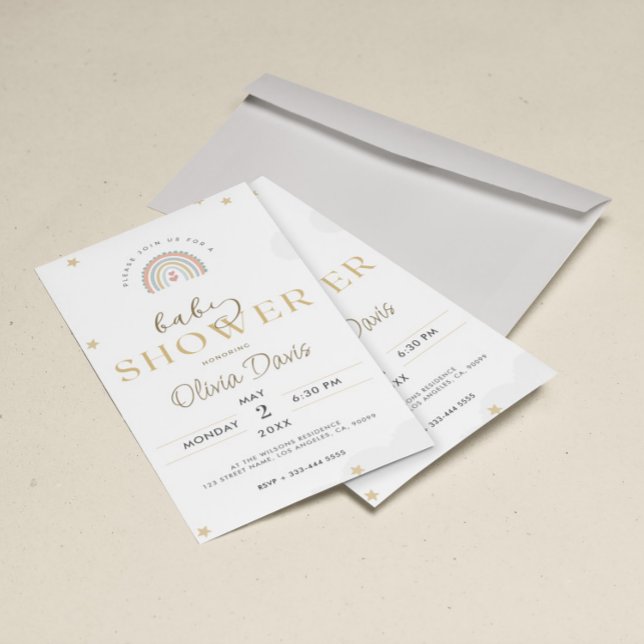 White Guld Cute Rainbow Baby Shower Inbjudningar (Skapare uppladdad)