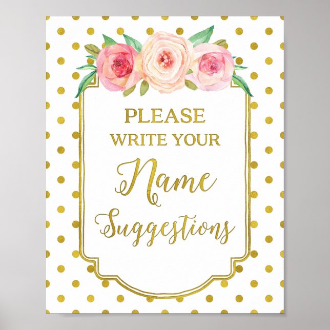 White Guld Dots Namn förslagsskylt Poster (Framsidan)
