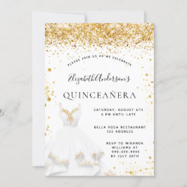 White guld dress glitter Quinceanera Inbjudningar